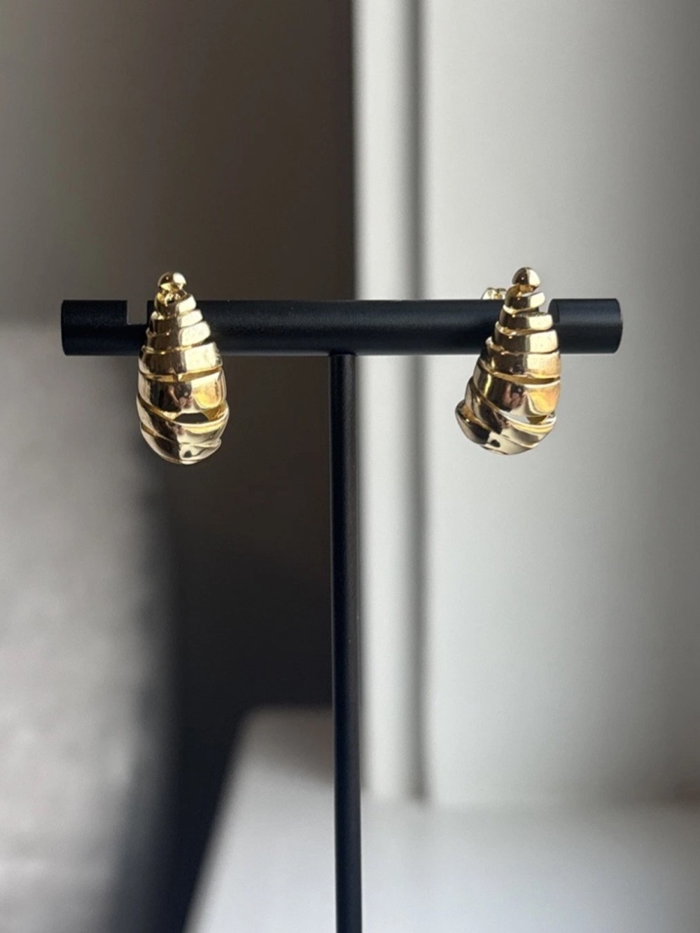 Gold Plated Sculptural Spiral Shell Earrings Statement Bold Vintage Style Studs